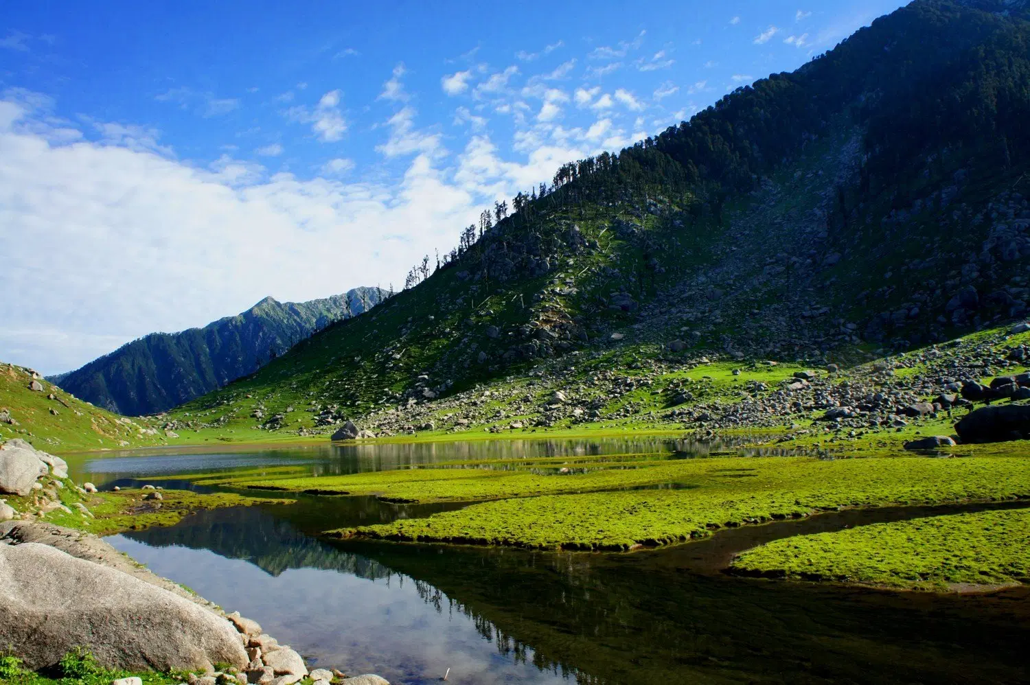Mountain trail to Kareri Lake in the Dhauladhar range